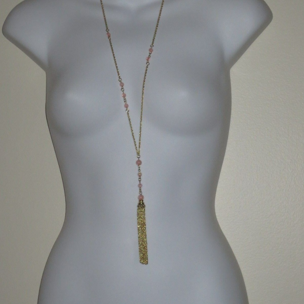 Banana Republic Chain Pink Bead Tassel Necklace 8$